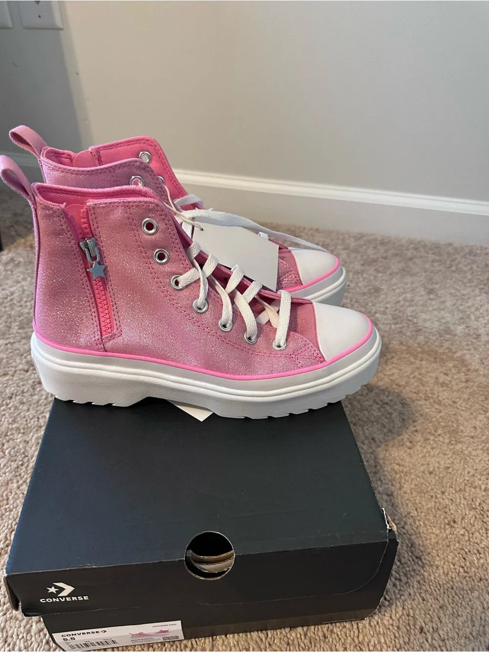 Converse Girls' Pink Glitter High-Top Sneakers
